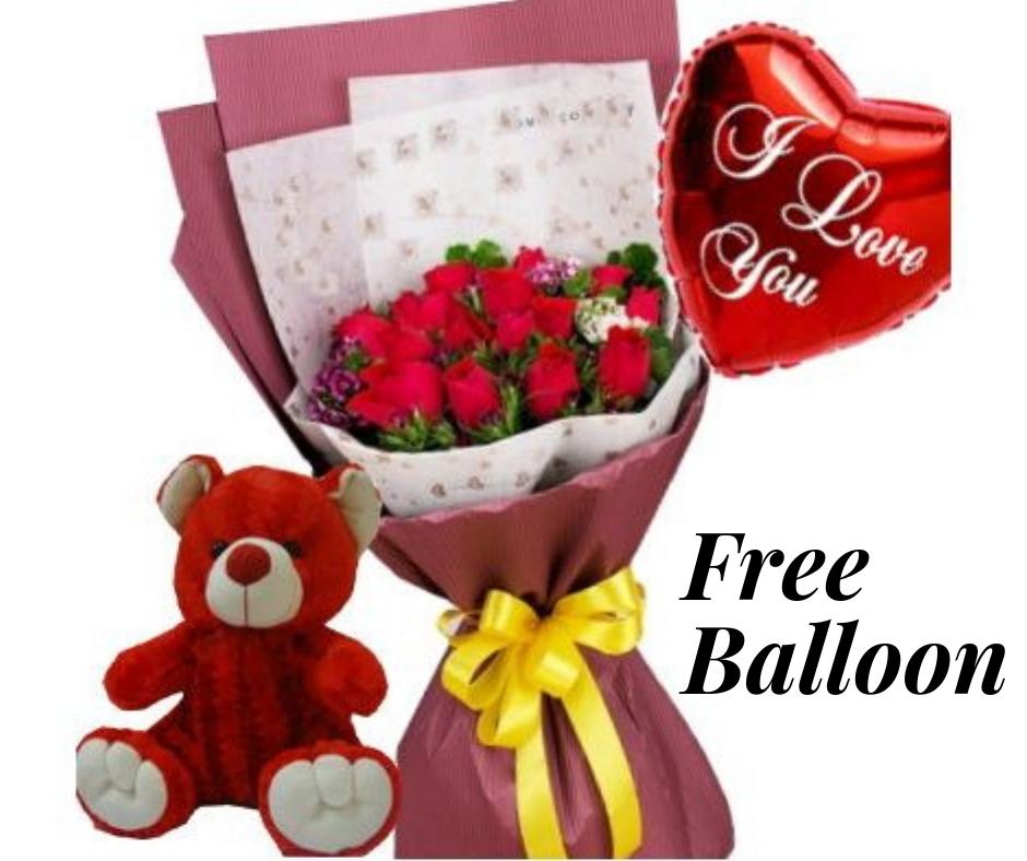 Roses with Teddy and a Free Balloon product1154